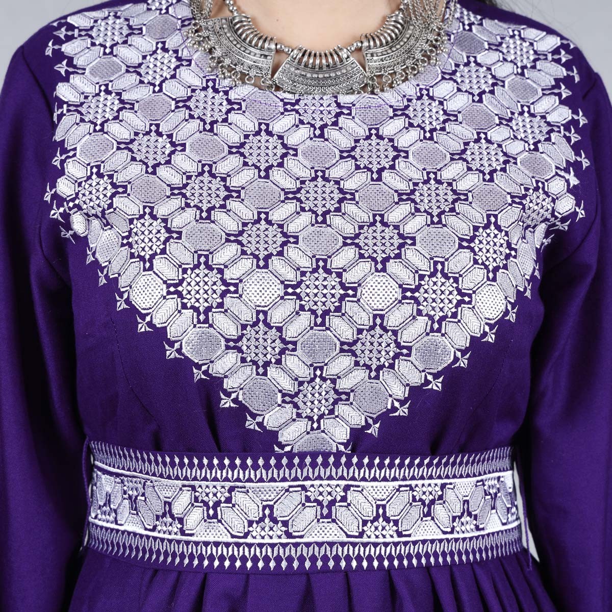 Purple Simple Hazaragi Embroidered Dress | Shaal Shari Dress With Jewelry & Hat 3