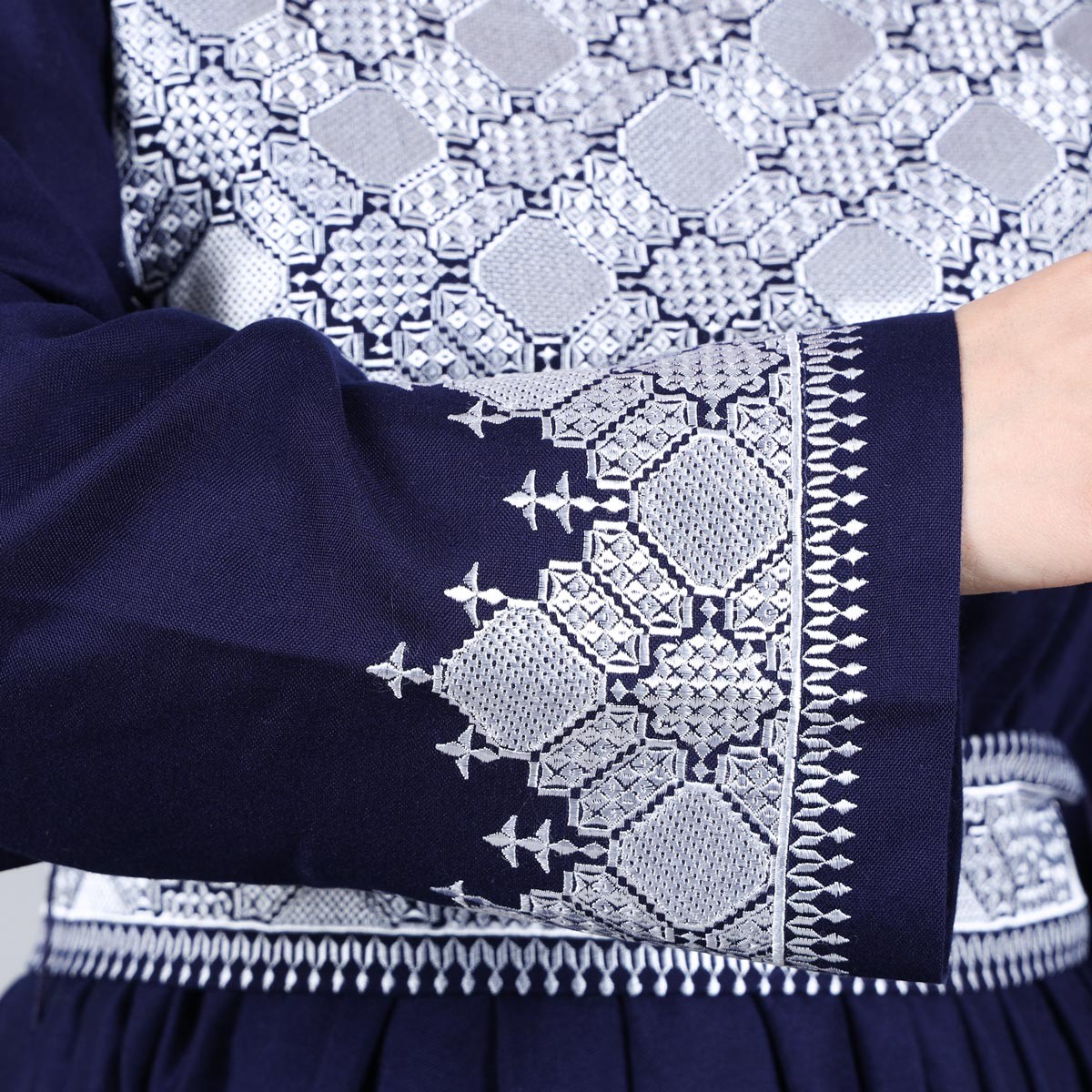 Navy Blue Hazaragi Embroidered Dress | Shaal Shari Dress With Jewelry & Hat 5