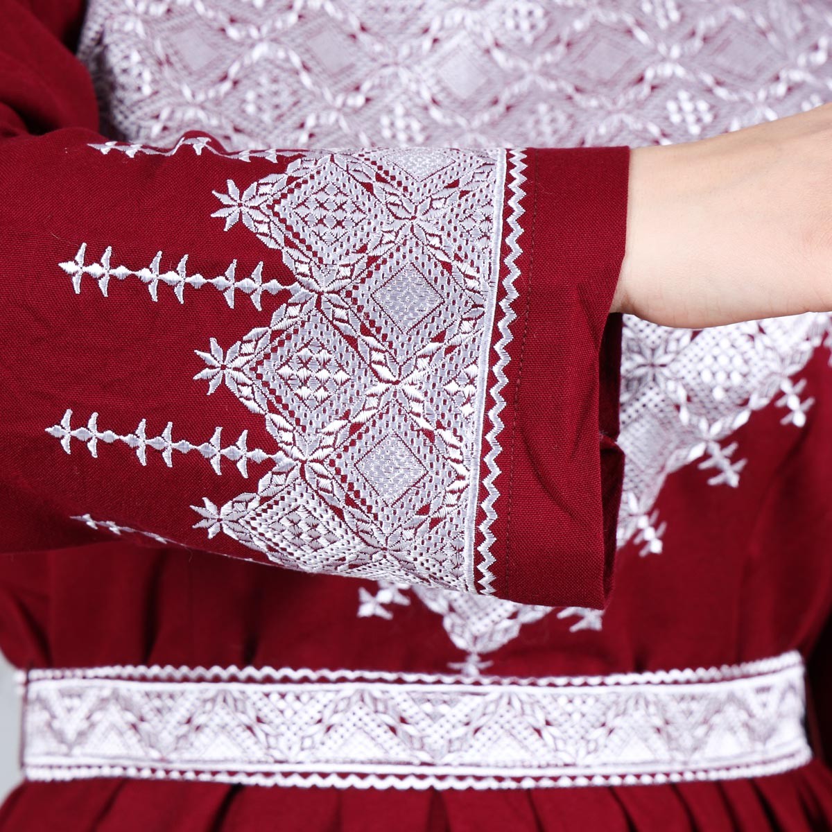 Maroon Red Hazaragi Embroidered Dress | Shaal Shari Dress With Jewelry & Hat 4