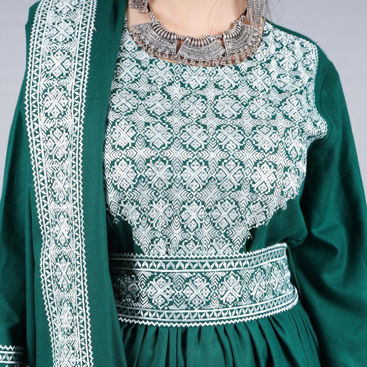 Pine Green Hazaragi Embroidered Dress | Shaal Shari Dress 3
