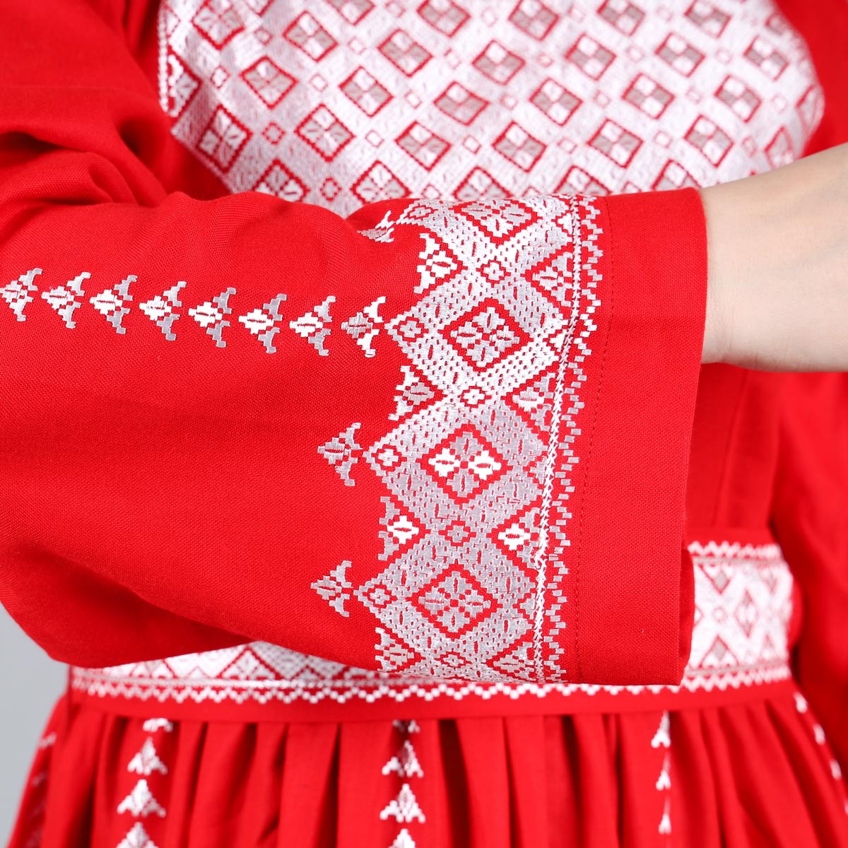 Red Hazaragi Embroidered Dress | Shaal Shari Dress With Jewelry, Shawl & Hat 5