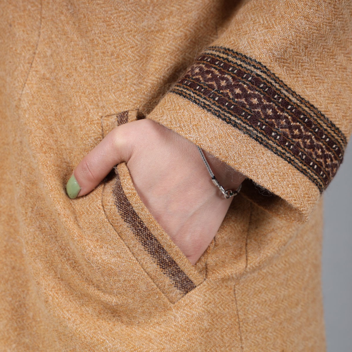 Brown Woolen Embroidered Coat | Long Women's Coat 3