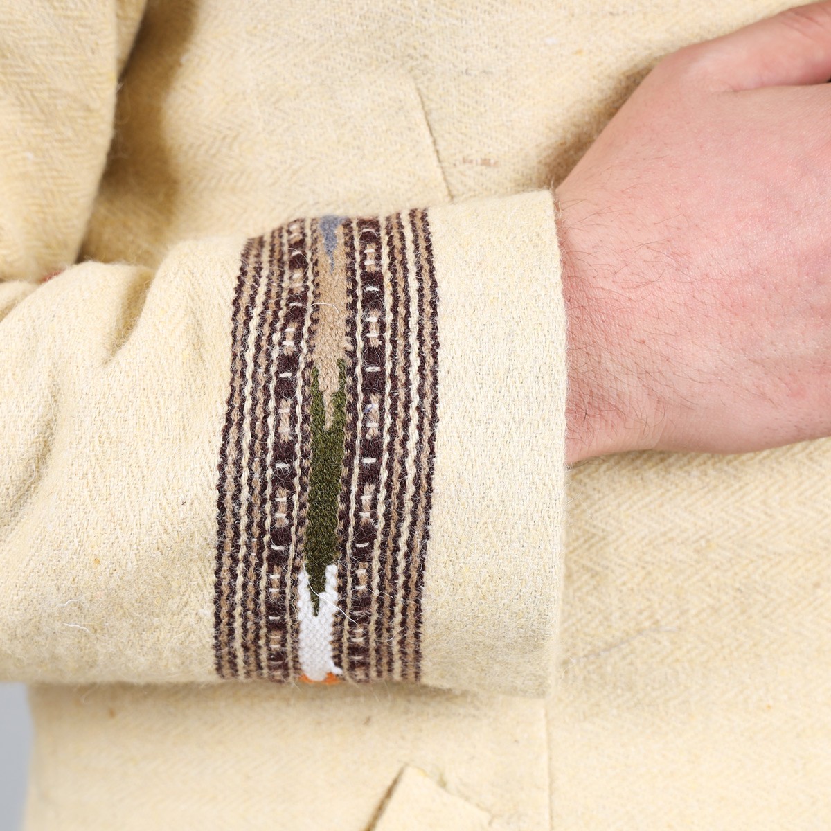 Cream Woolen Coat | Long Embroidered Men's Coat 2
