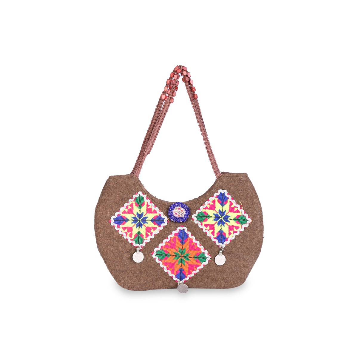 Brown Fancy Baguette Bag | Handwoven Coin Embroidered Barak Bag 1