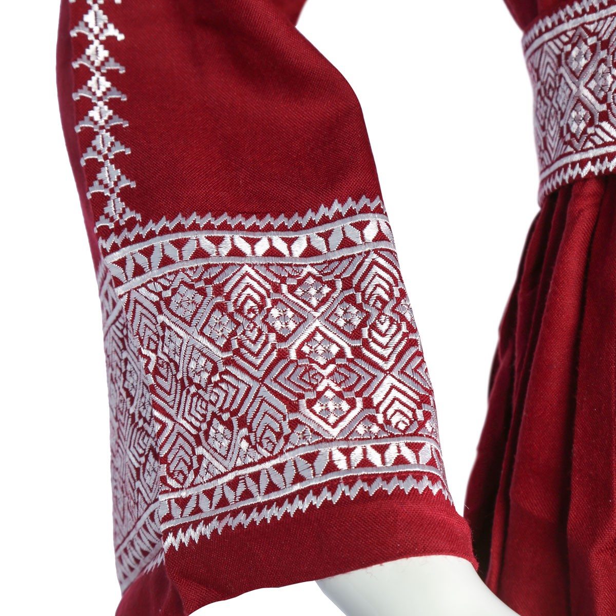 3 Piece Simple Afghan Cotton Suit | Red Traditional Dress with White Embroidery 4