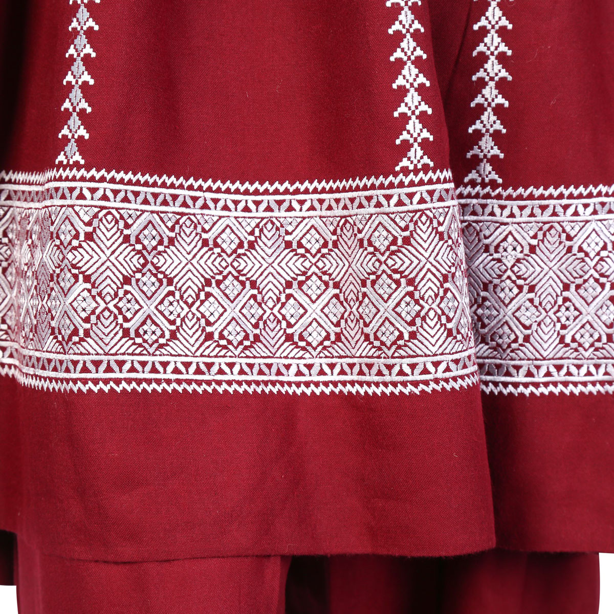 3 Piece Simple Afghan Cotton Suit | Red Traditional Dress with White Embroidery 5