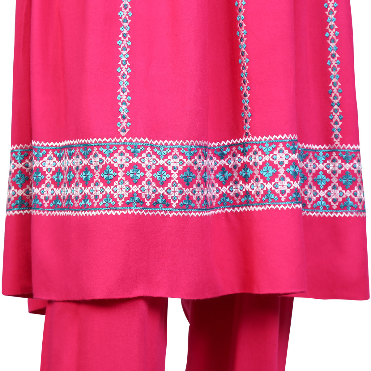 3 Piece Cotton Suit | Pleated Short Frock With White Embroidery 5