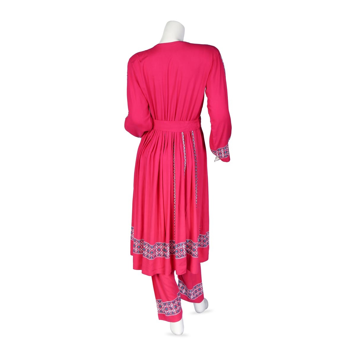 3 Piece Cotton Suit | Pleated Short Frock With White Embroidery 6