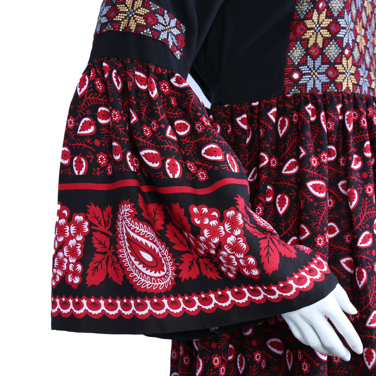 Gol-e-Seb Pleated Dress | Embroidered Bell Sleeve Long Maxi 3