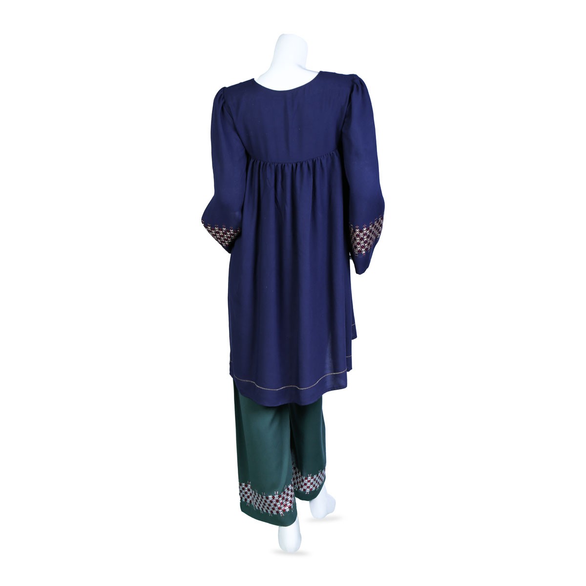Blue Embroidered Dress With Trousers | 2 Piece Cotton Outwear 5
