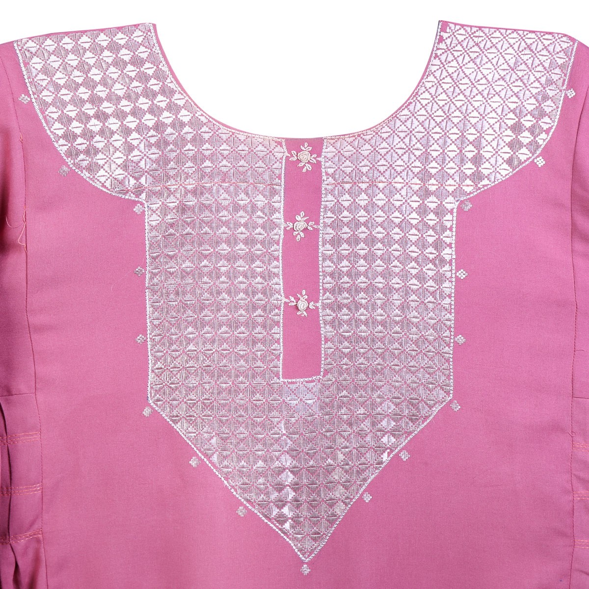 Pink Embroidered Cuffed Sleeve Dress | Casual Wear Shirt 2