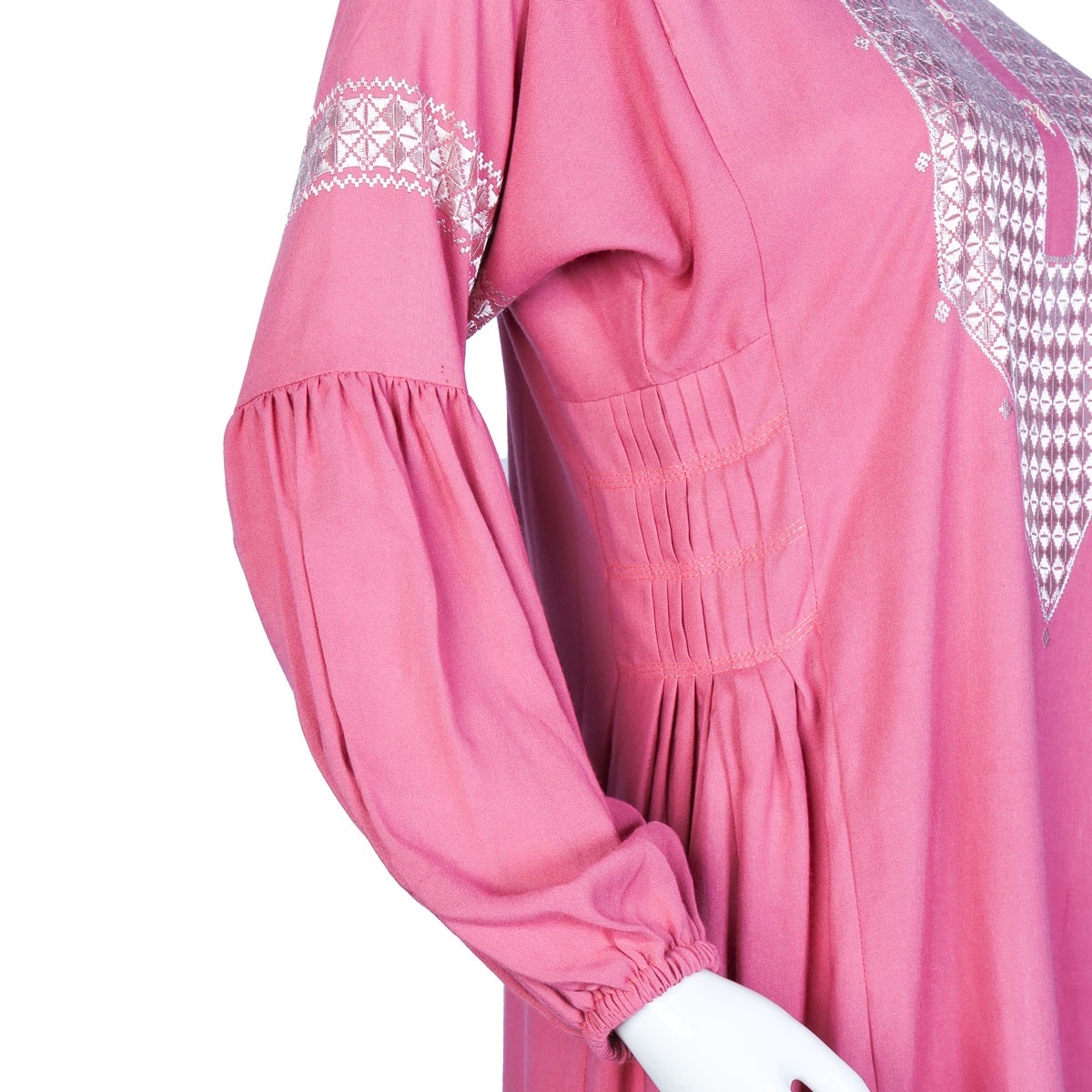 Pink Embroidered Cuffed Sleeve Dress | Casual Wear Shirt 3