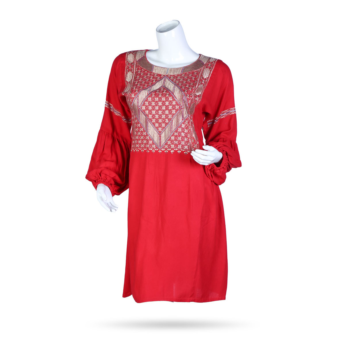 Red Cuffed Sleeves Plain Dress | Cotton Casual Wear 1