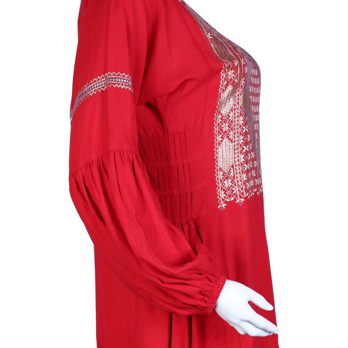Red Cuffed Sleeves Plain Dress | Cotton Casual Wear 3