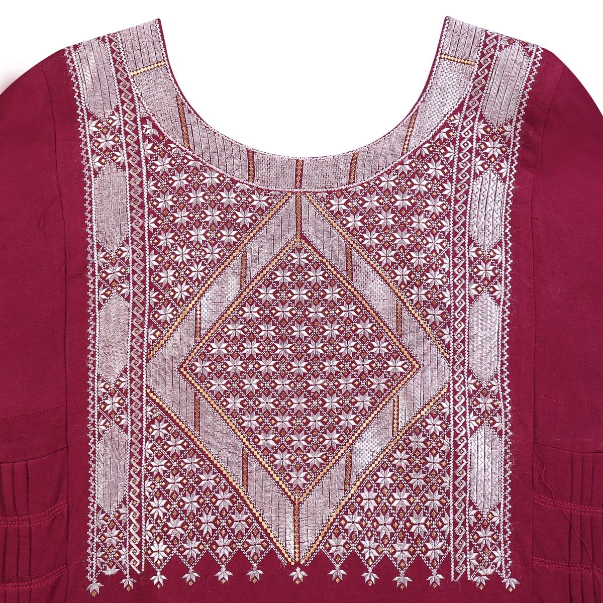 Dark Pink Cotton Casual Wear | Cuffed Sleeves Plain Dress 2