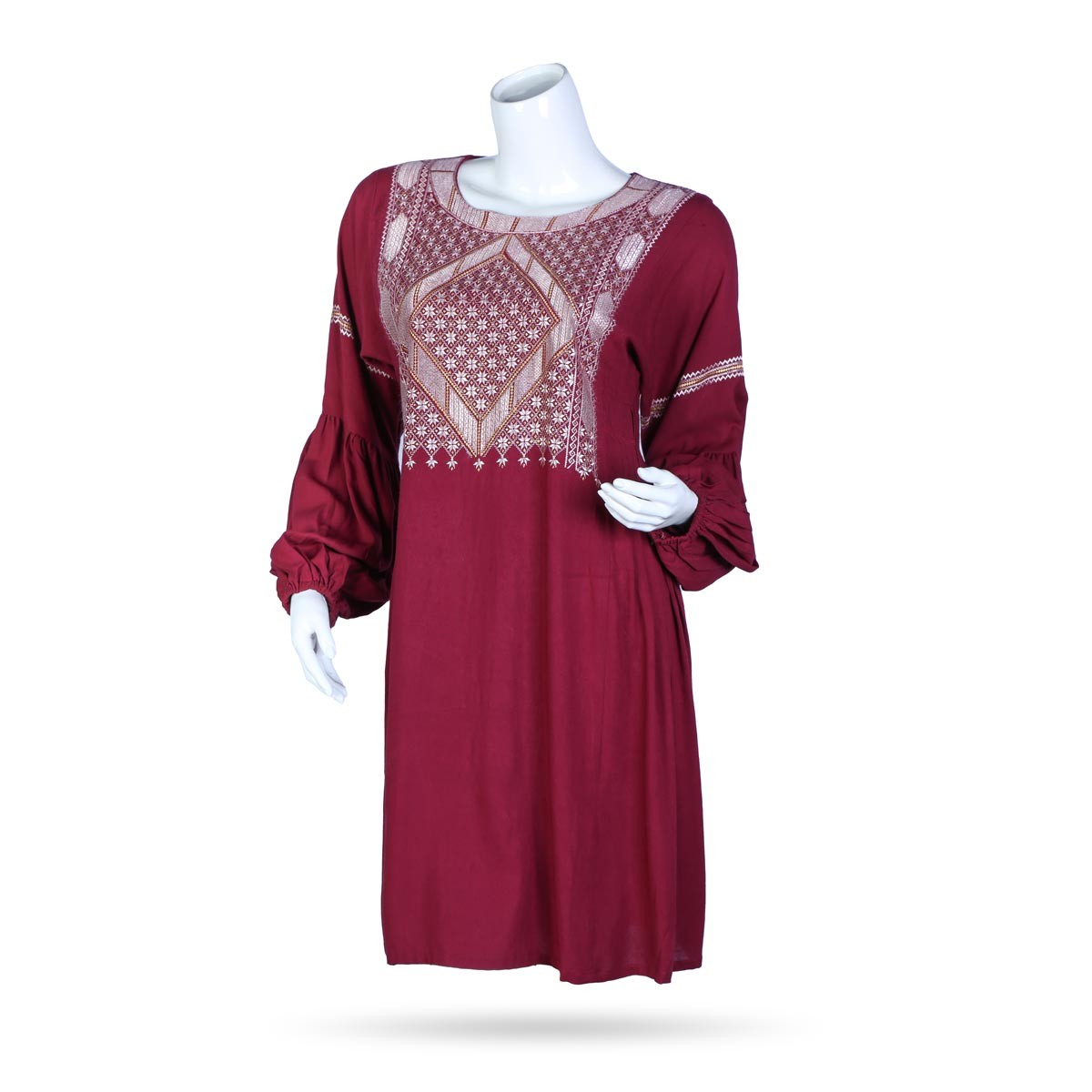 Dark Pink Cotton Casual Wear | Cuffed Sleeves Plain Dress 1