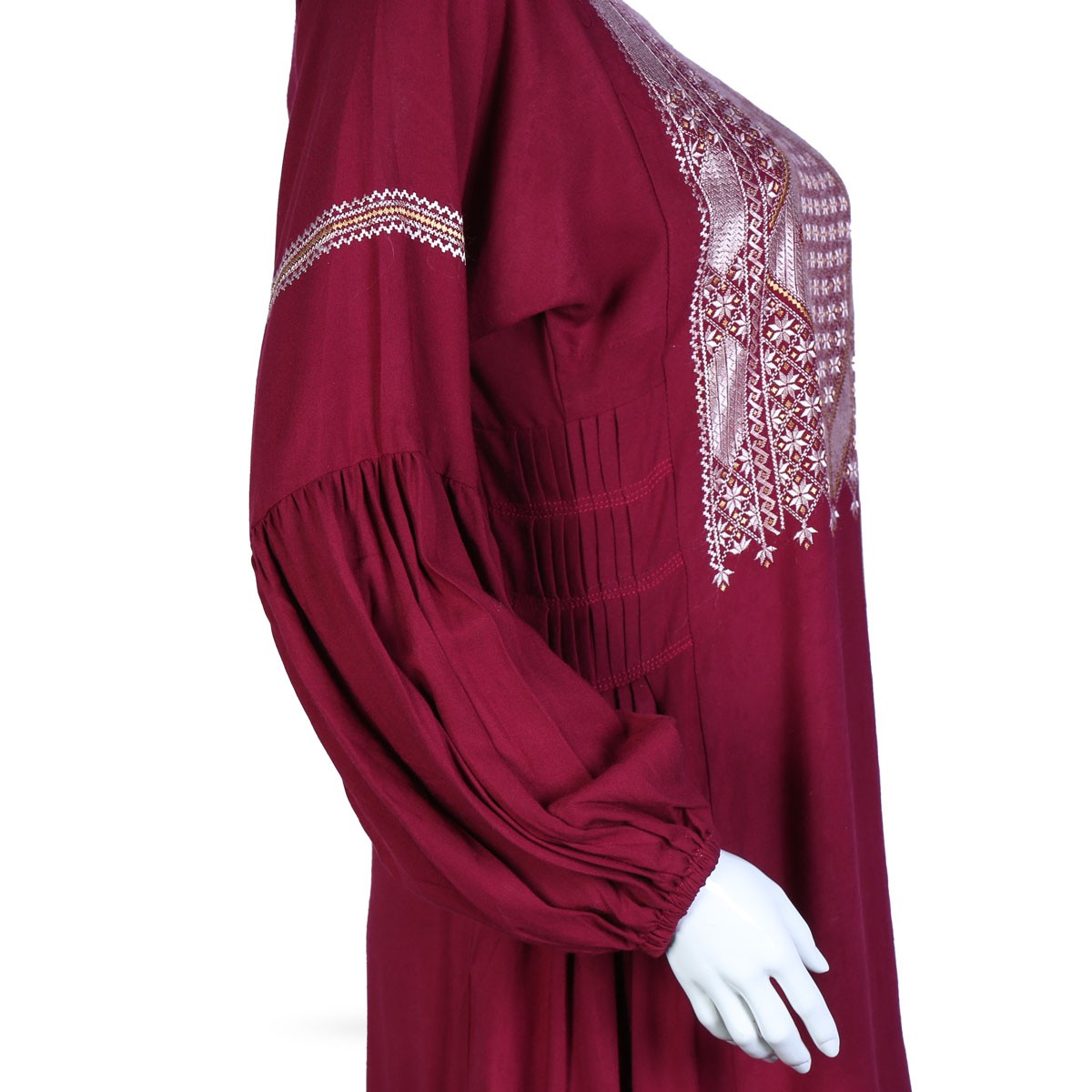Dark Pink Cotton Casual Wear | Cuffed Sleeves Plain Dress 3