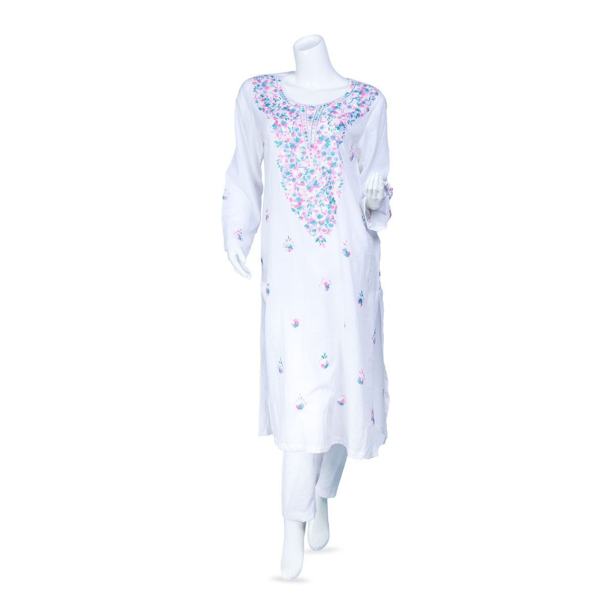 White All-Over Embroidered Dress | 2 Piece Plain Dress 1
