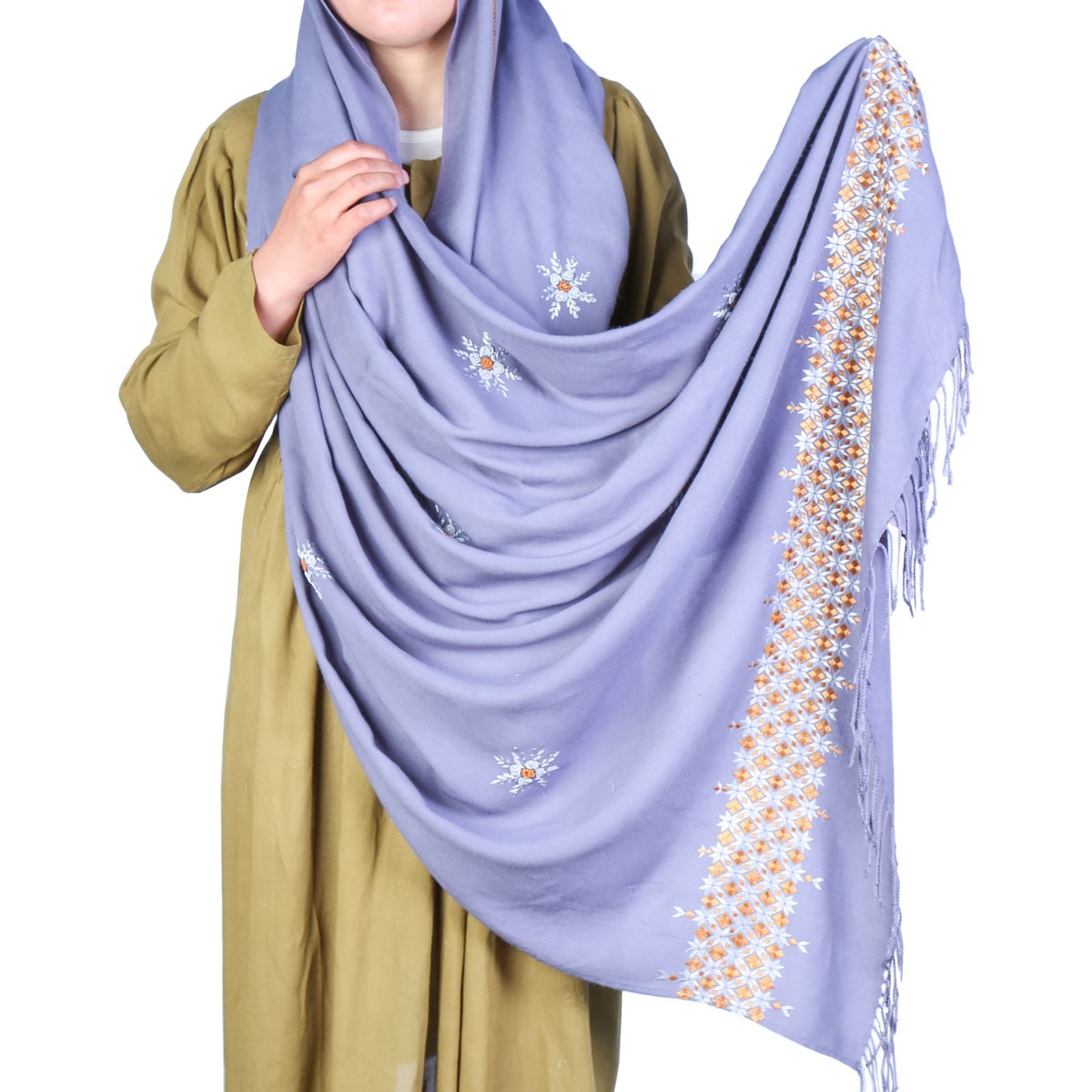 Light Blue Cotton Scarf | Embroidered Scarf 1