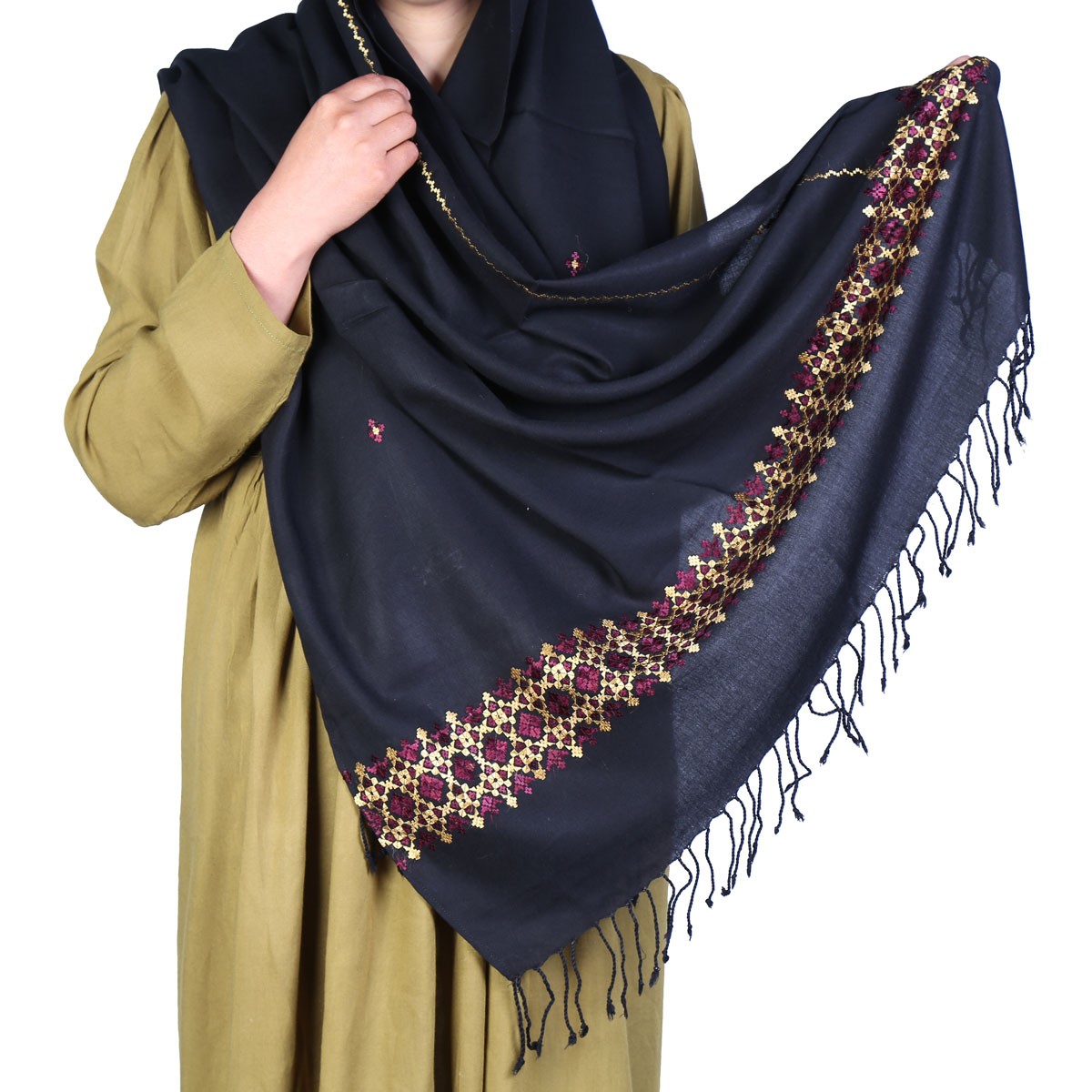Denim Soft Cotton Scarf | Embroidered Scarf 1