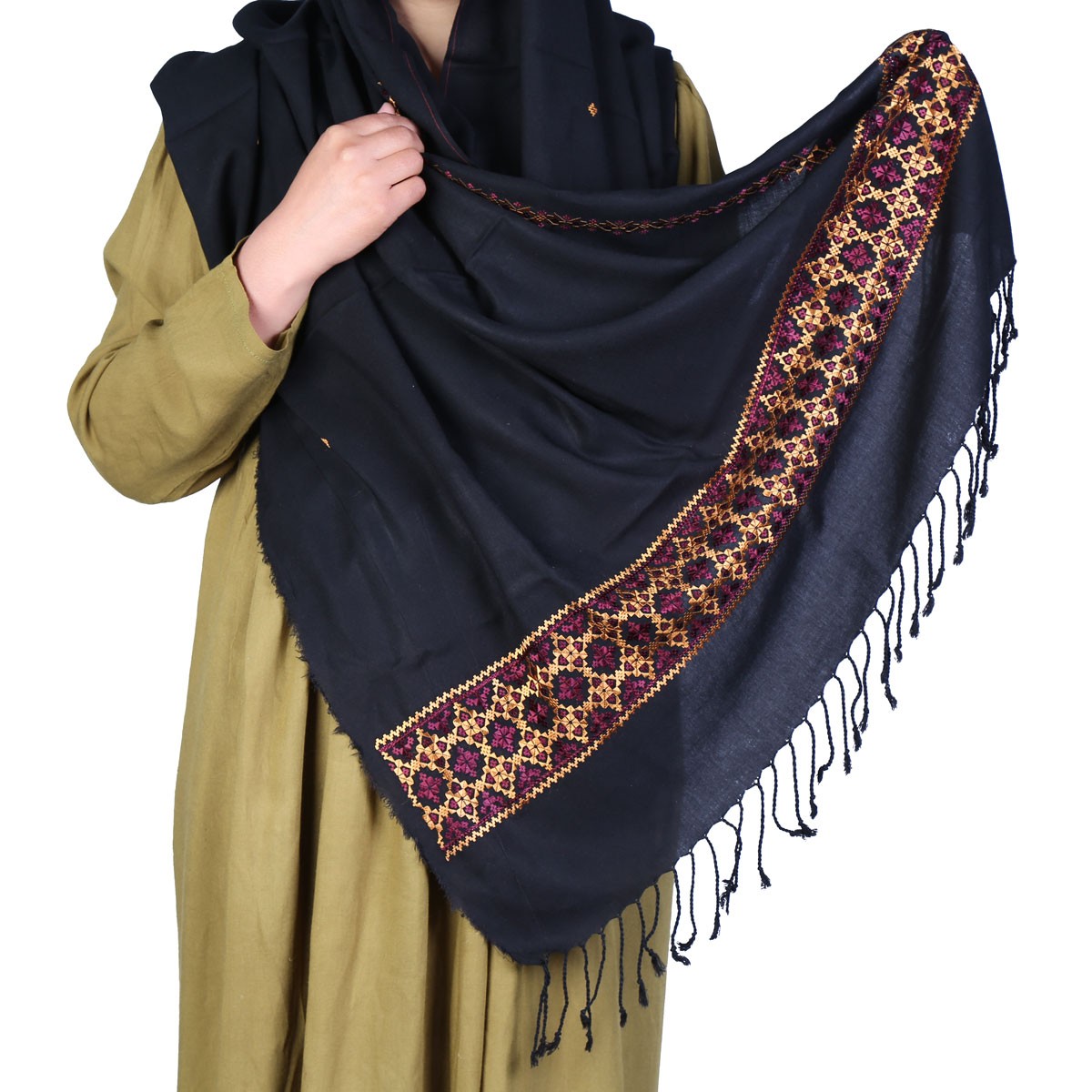 Denim Embroidered Scarf | Soft Cotton Scarf 1
