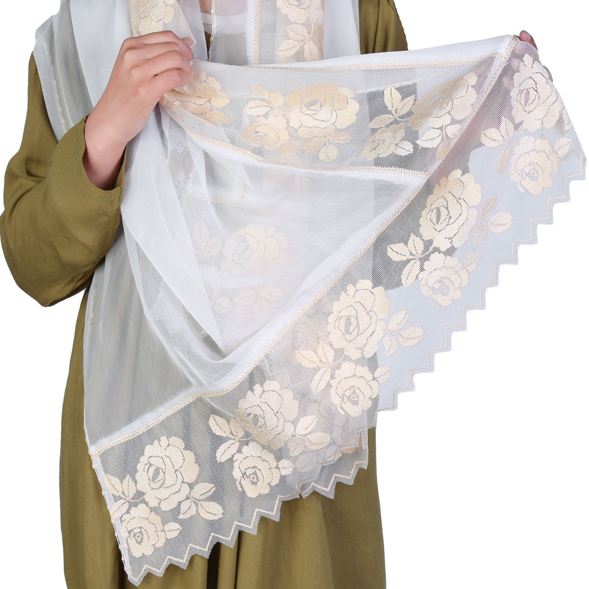 White Fancy Scarf | Party Wear Scarf With Lace Borders 1