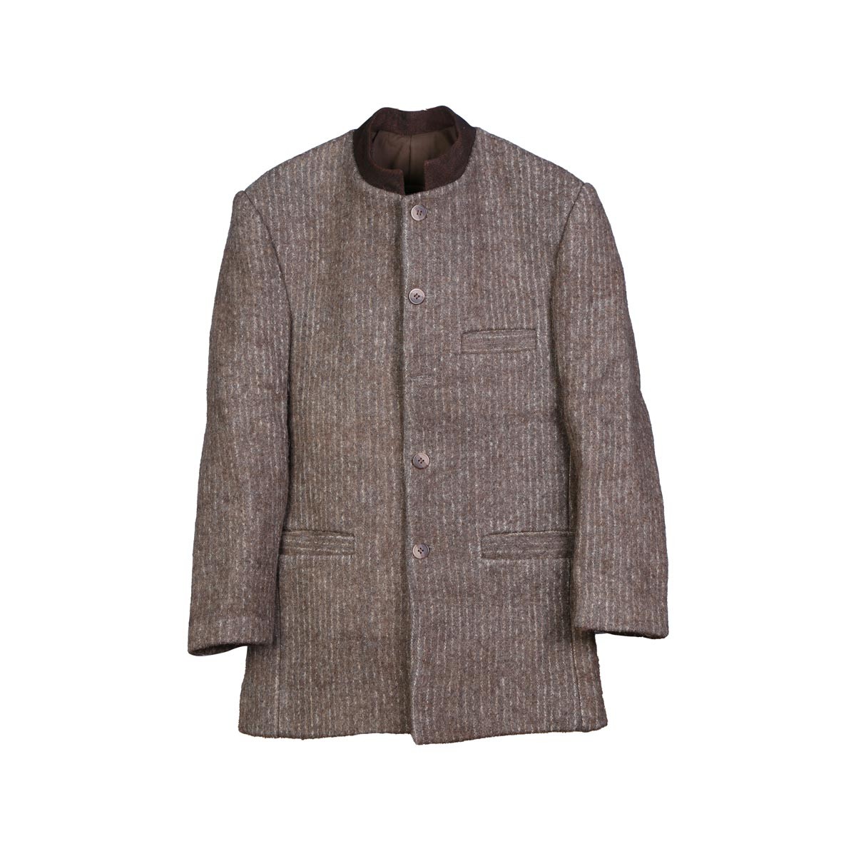 Hand-Stitched Coat With White Stripes | Brown Woolen Coat 1