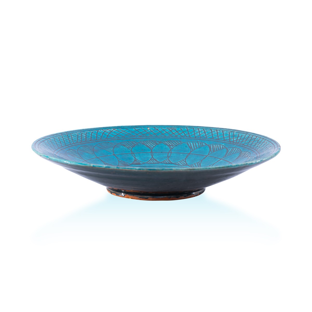 Three plate set Istalif Ceramic Large Footed Clay Turquoise Plate With Black Hand-Design 1