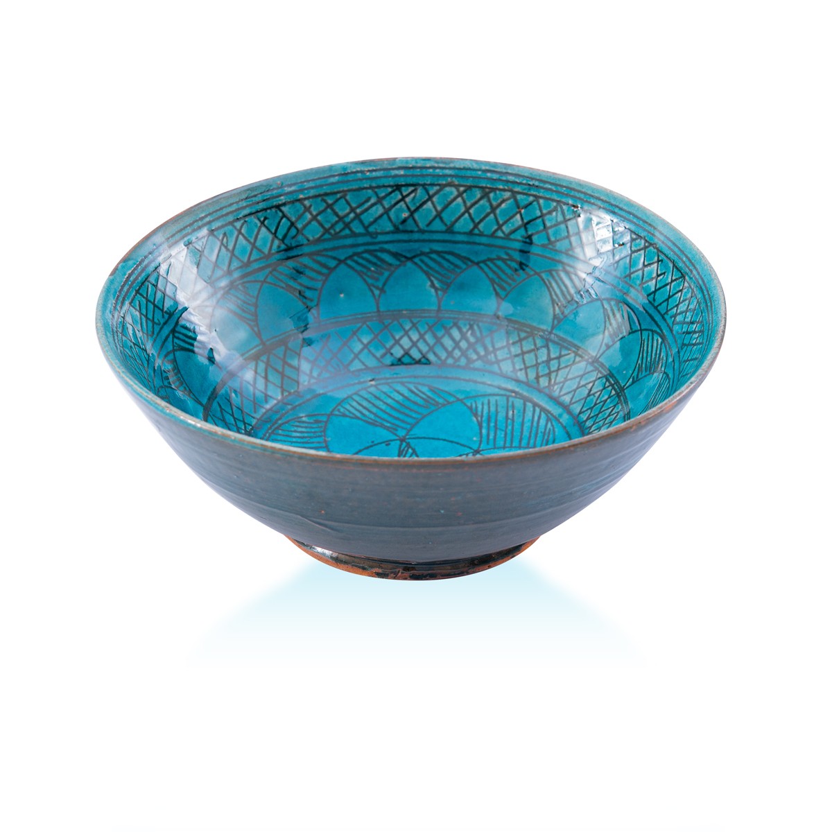 Blue Istalefi Clay Footed Bowl | Medium Black Pattern Ceramic Bowl 2