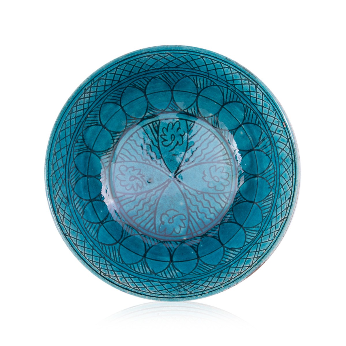 Istalif Ceramic Turquoise Bowl With Continental Hand-Drawn Illustrations 1