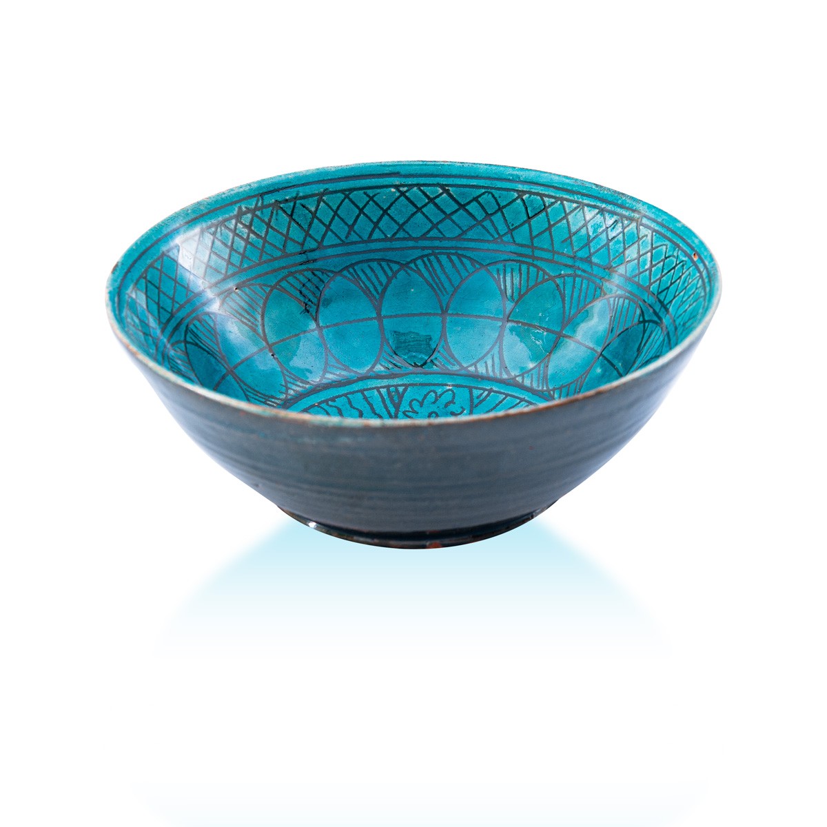 Istalif Ceramic Turquoise Bowl With Continental Hand-Drawn Illustrations 2