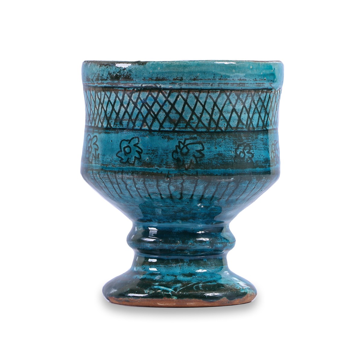 Hand-Printed Turquoise Ceramic Cookie Holder | Istalif Pottery 1
