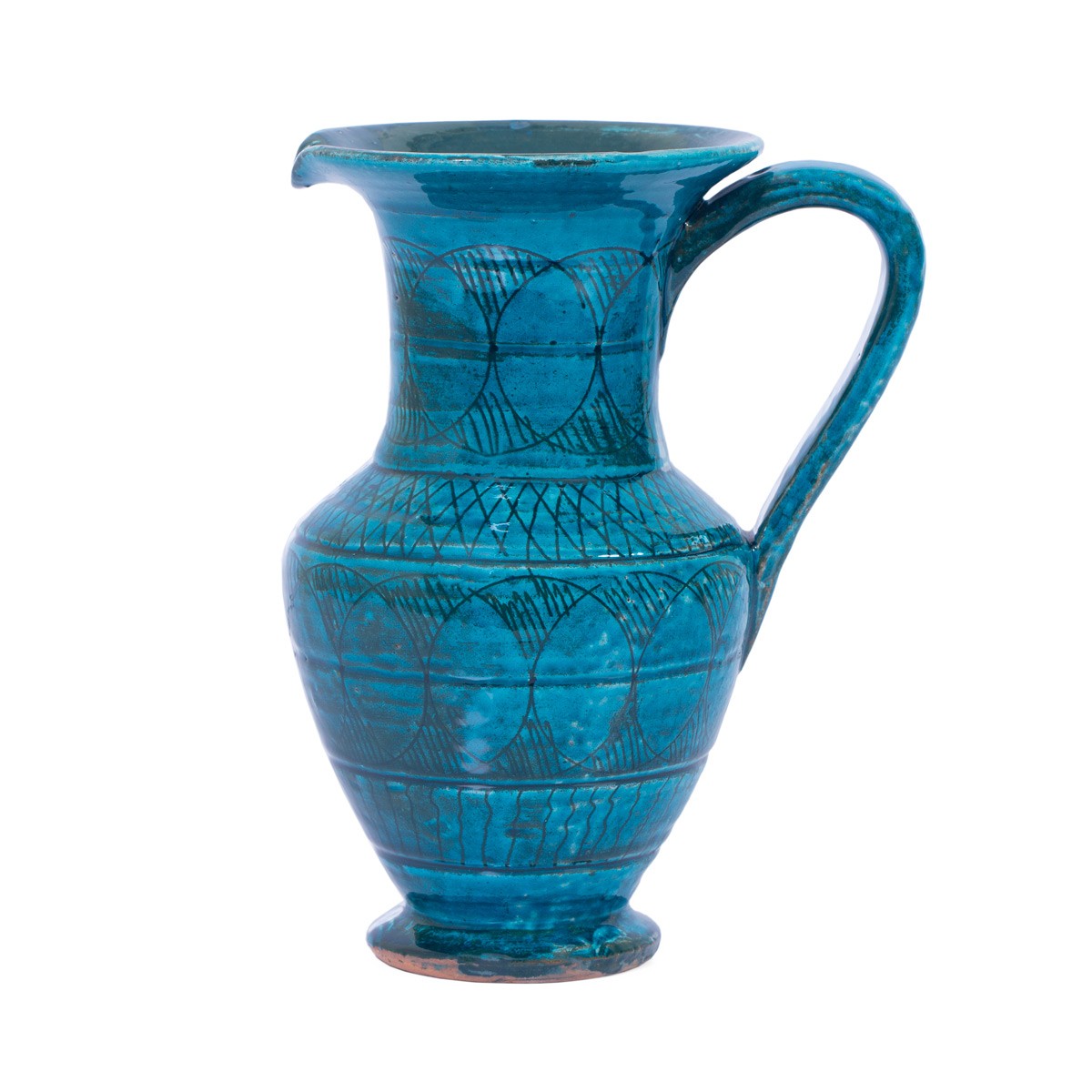 Blue Hand-Printed Ceramic Water Jug Handmade Afghan Pottery 3
