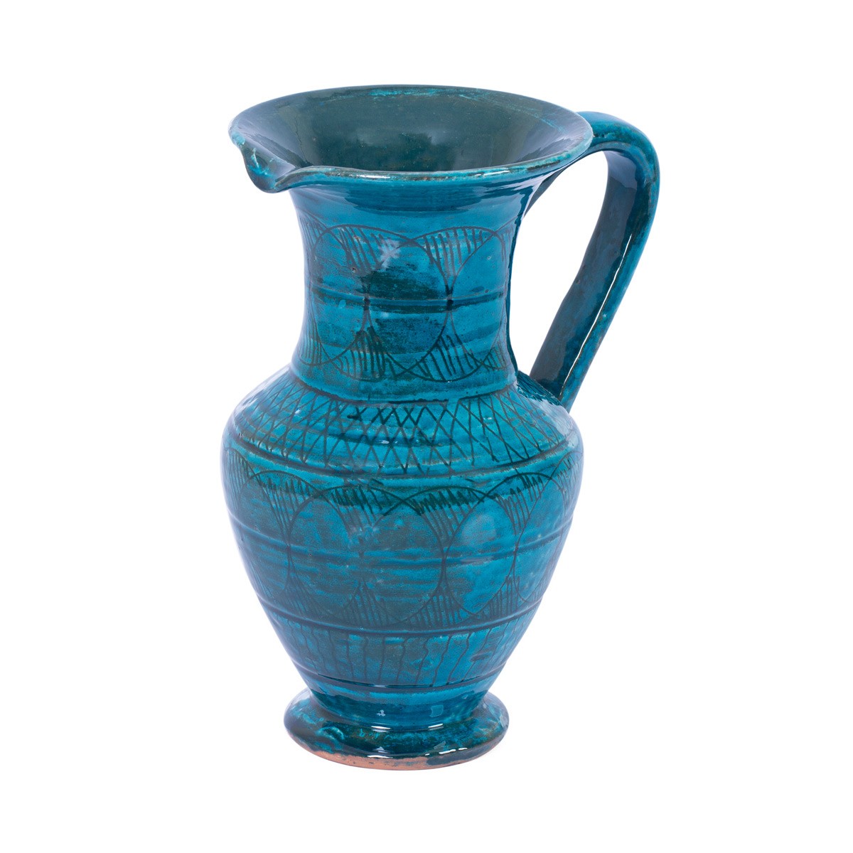 Blue Hand-Printed Ceramic Water Jug Handmade Afghan Pottery 1