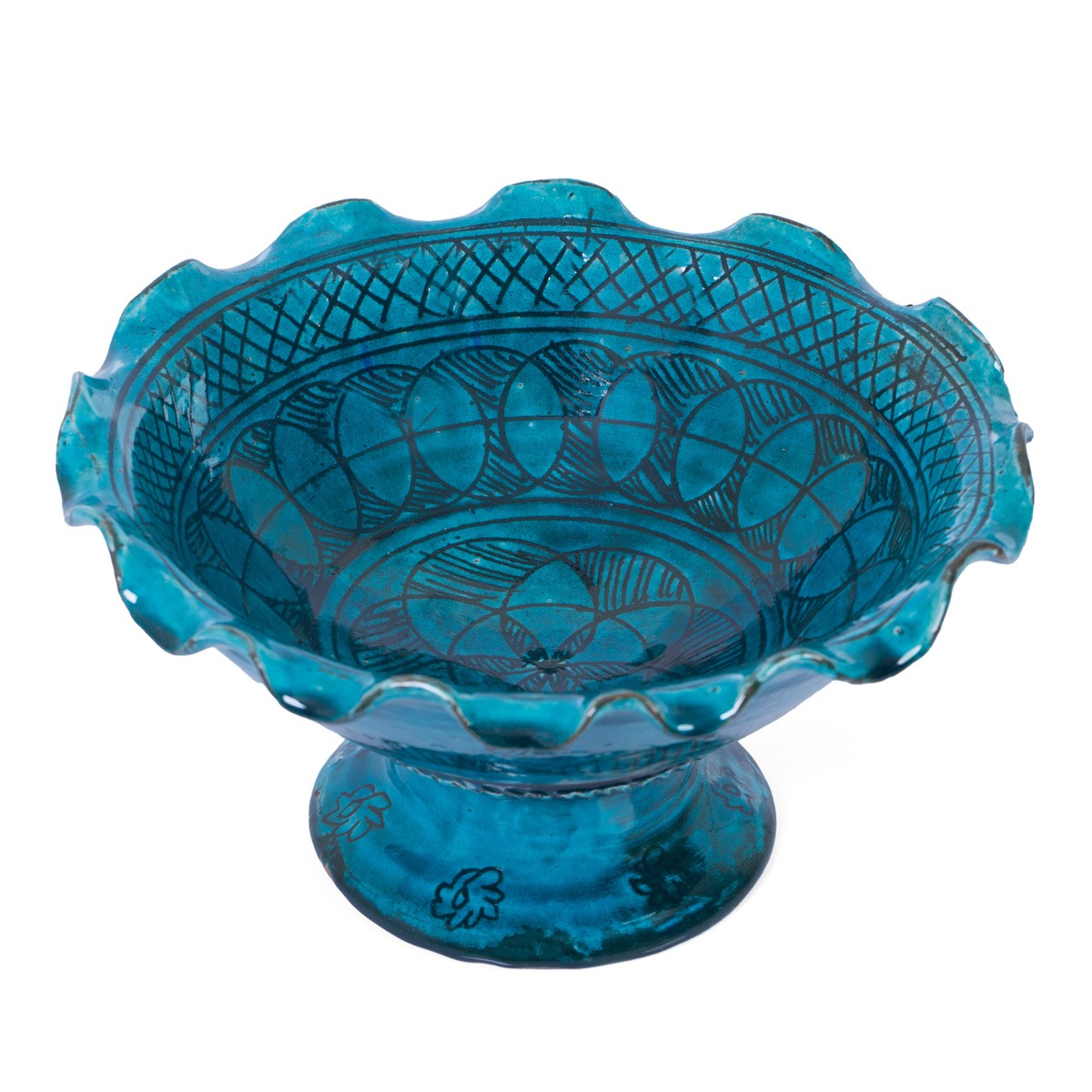 Istalif Blue Pottery Curly Edged Ceramic Fruit Bowl 2