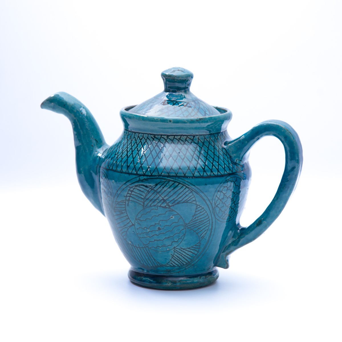 Handmade Ceramic Turquoise Teapot With Black Prints 1