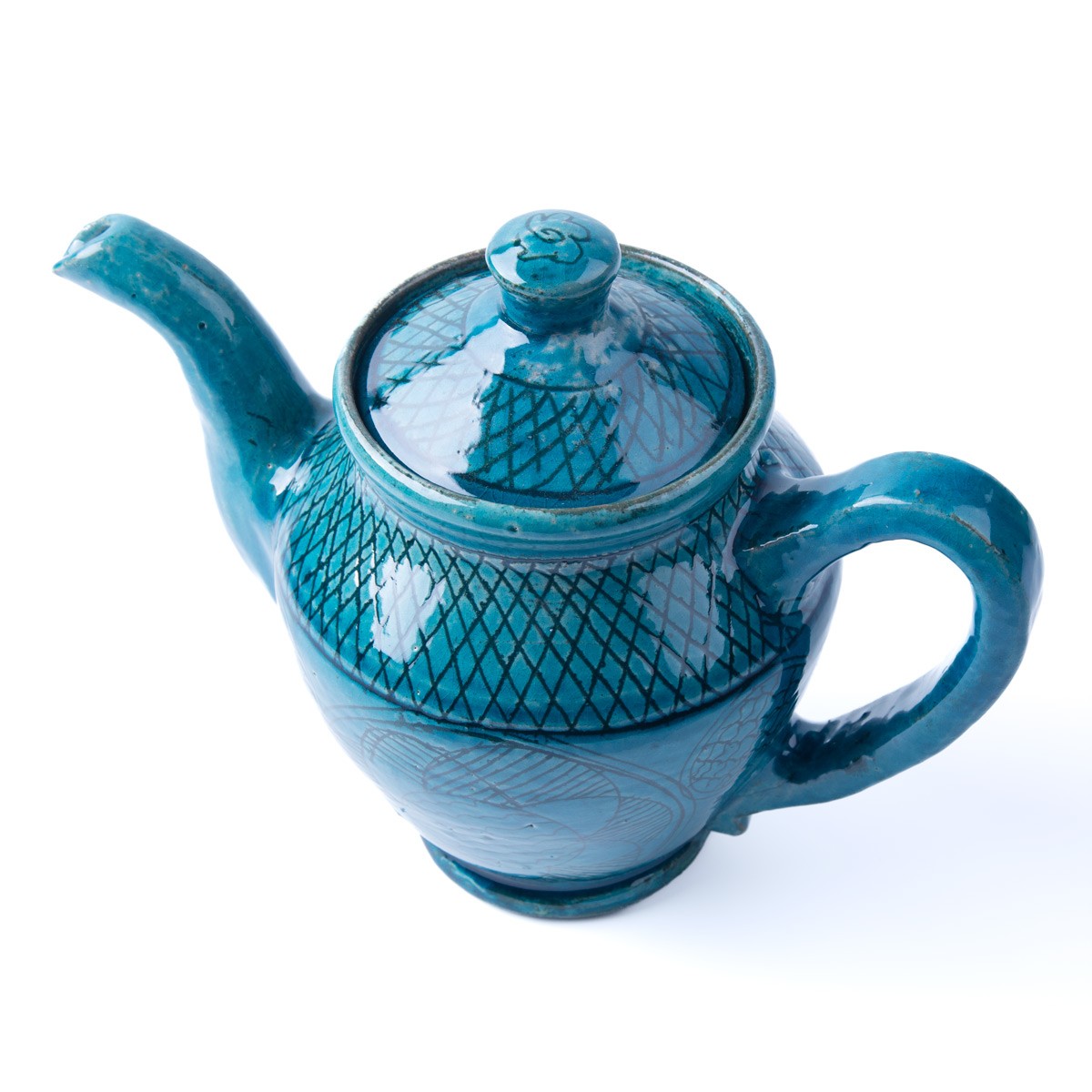 Handmade Ceramic Turquoise Teapot With Black Prints 2