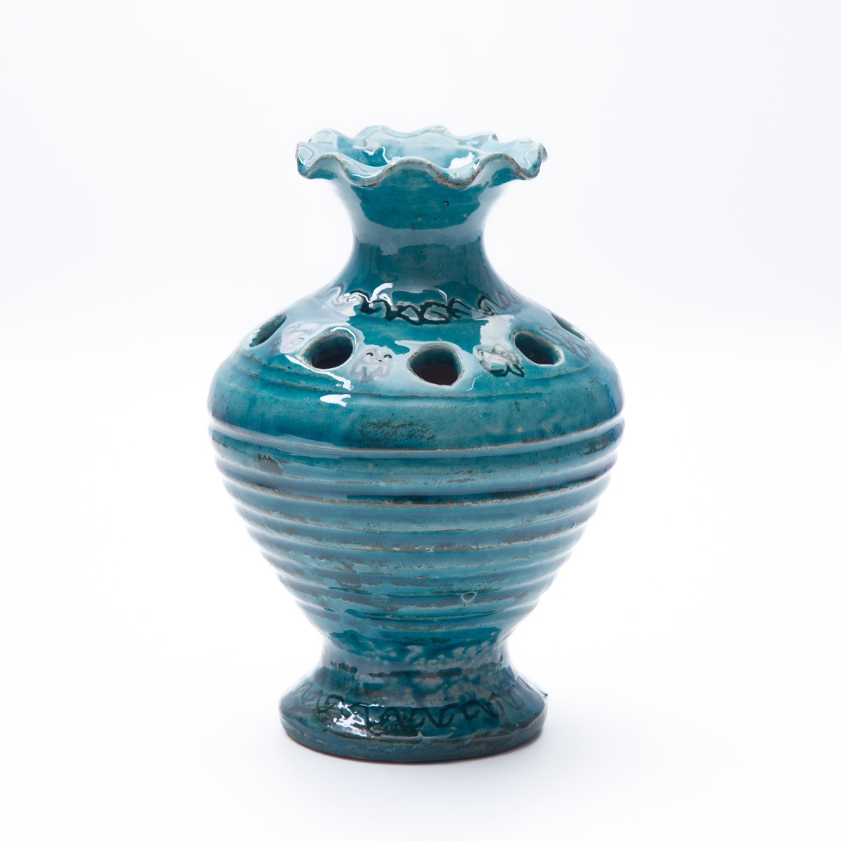 Handmade Ceramic Turquoise Pen Holder With Black Prints 1
