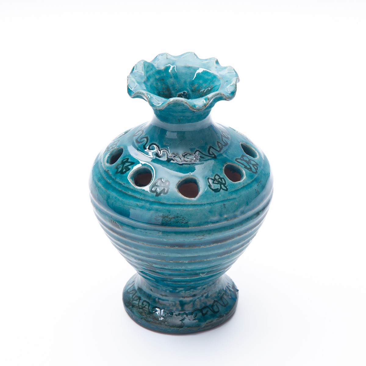 Handmade Ceramic Turquoise Pen Holder With Black Prints 2