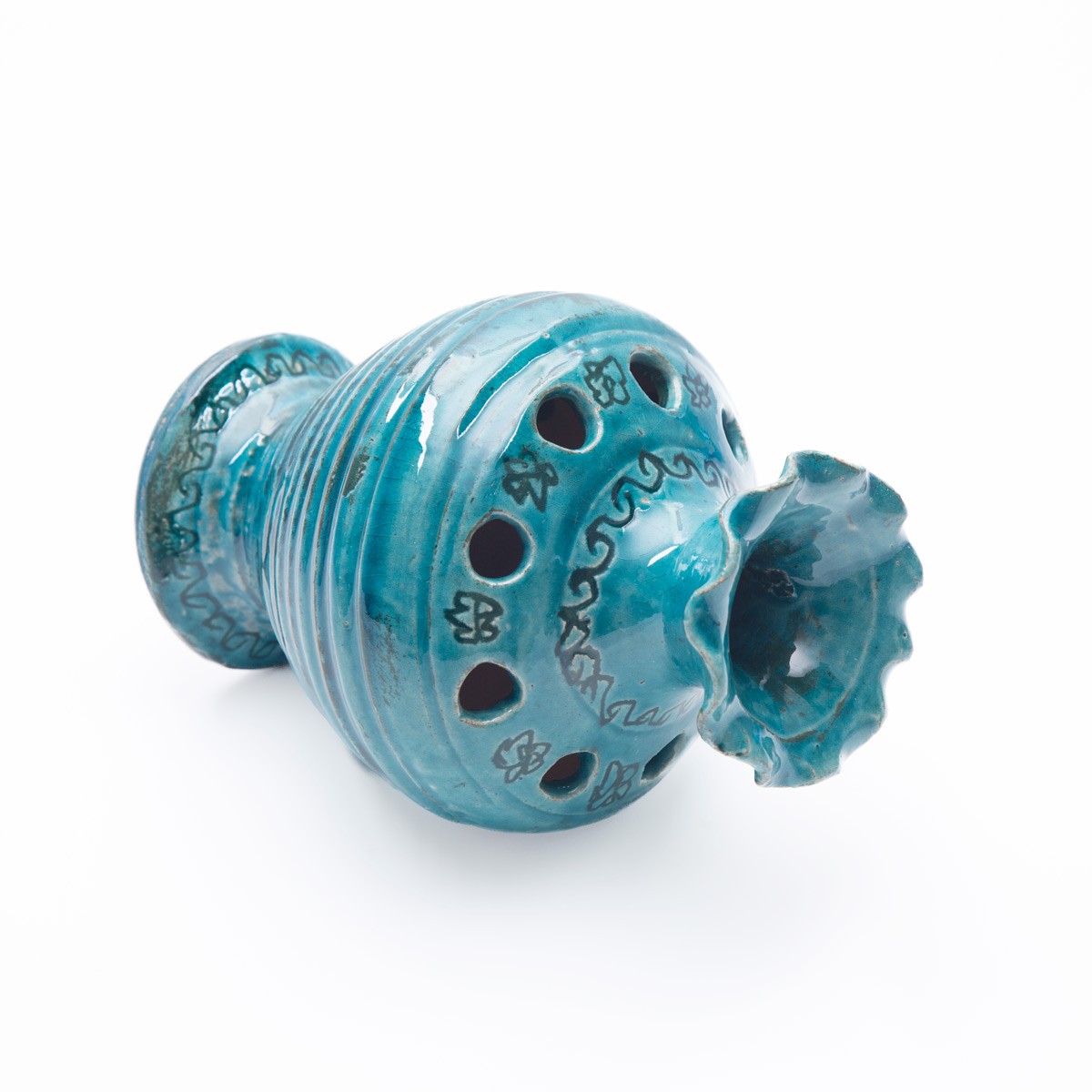 Handmade Ceramic Turquoise Pen Holder With Black Prints 3
