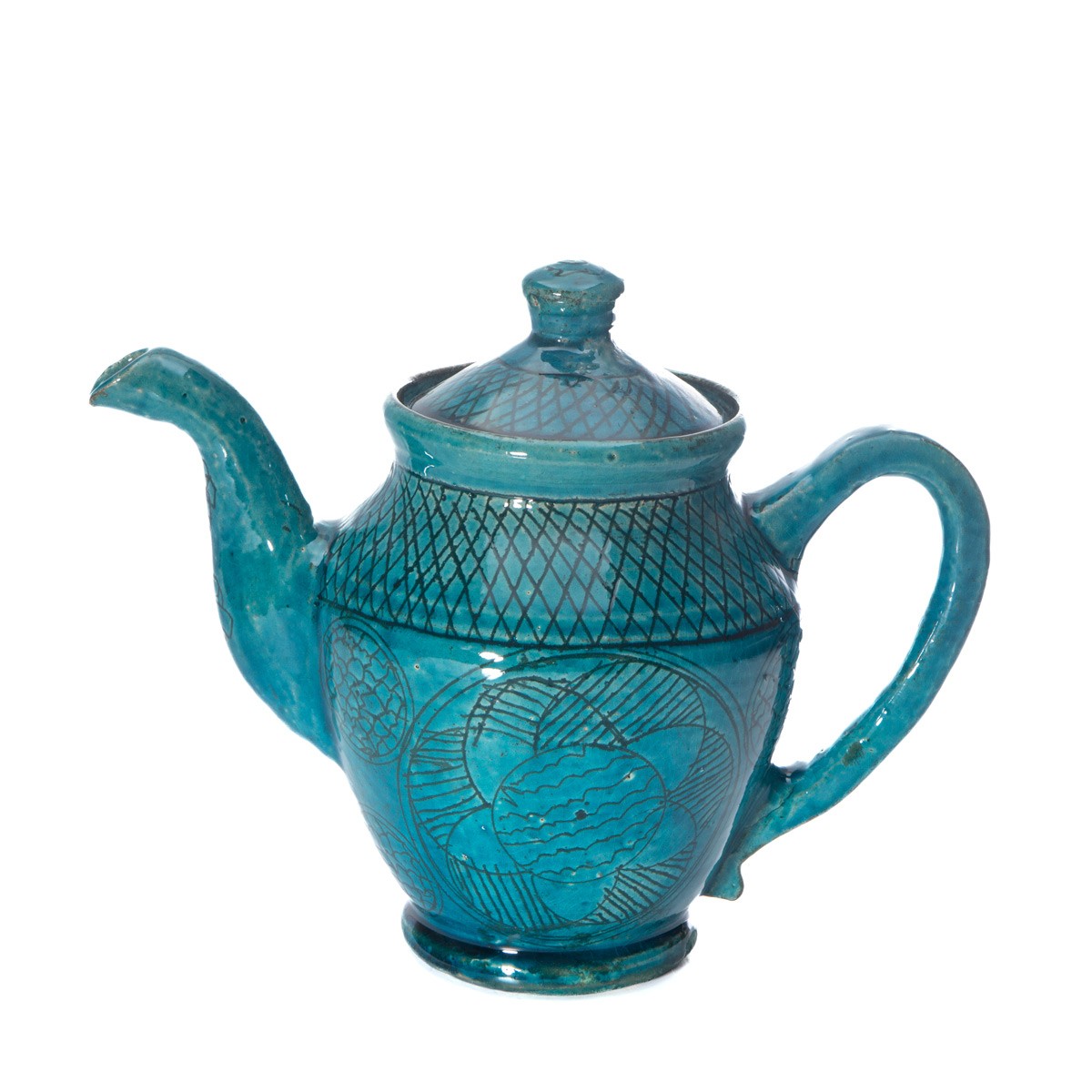 Antique Handmade Ceramic Turquoise Teapot 1