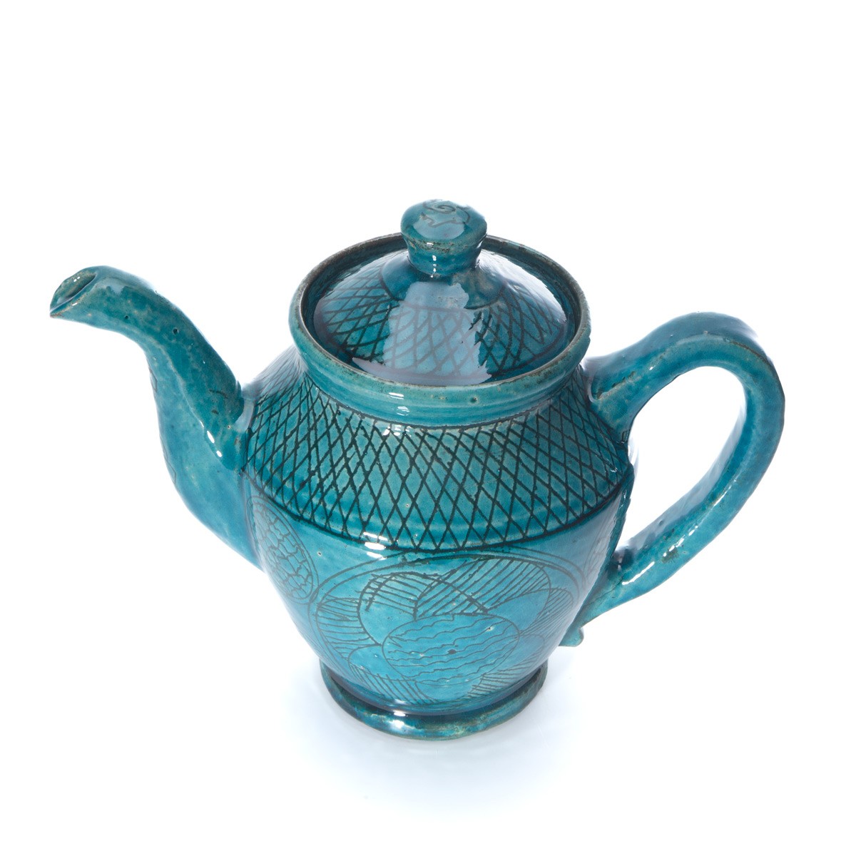 Antique Handmade Ceramic Turquoise Teapot 2