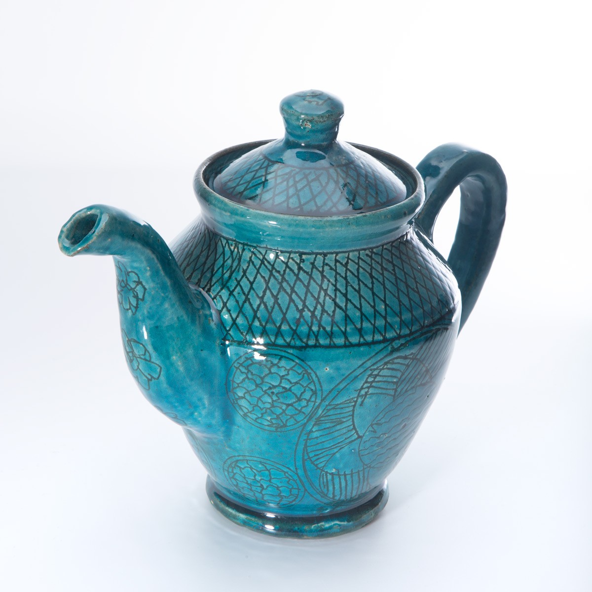Antique Handmade Ceramic Turquoise Teapot 3