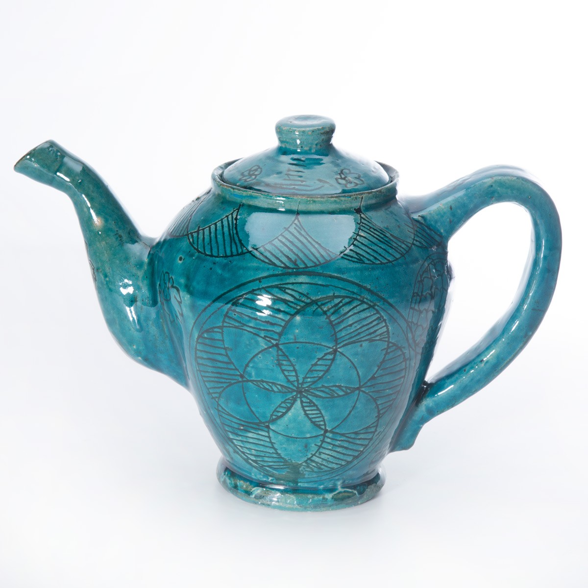 Hand-Painted Turquoise Ceramic Teapot 1