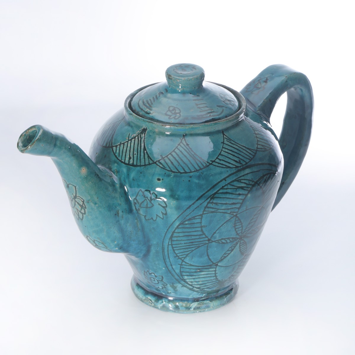 Hand-Painted Turquoise Ceramic Teapot 2