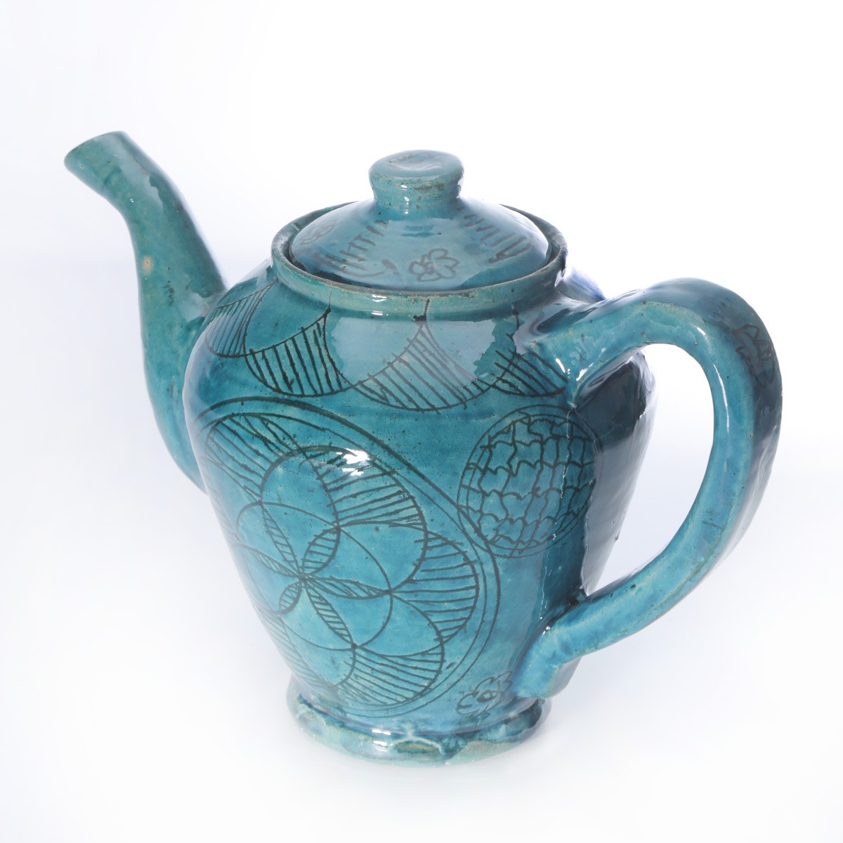Hand-Painted Turquoise Ceramic Teapot 3