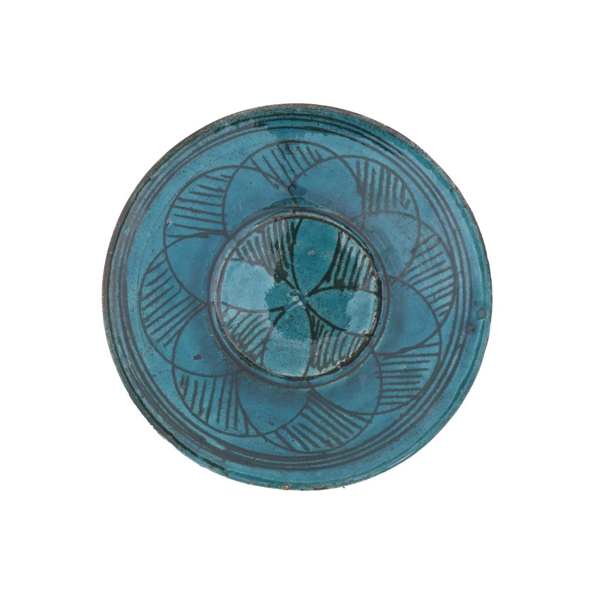 Green Ceramic Footed Saucer | Black Patterned Hand-Painted Saucer 2