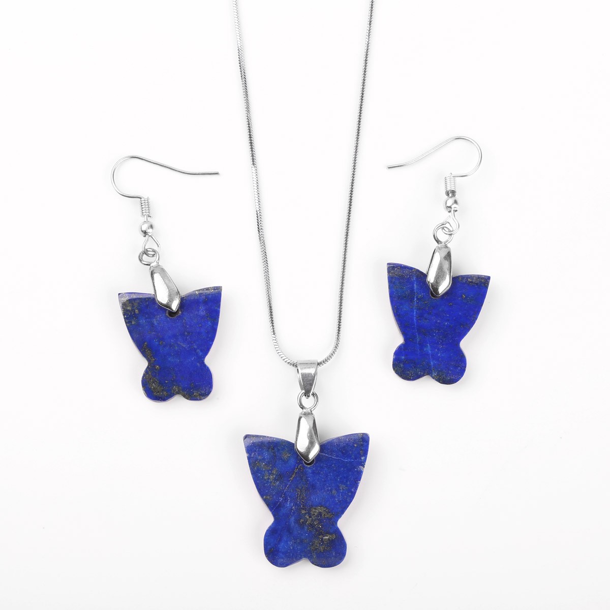 Silver Lapis Set | Butterfly Hook Earrings With Pendant 1