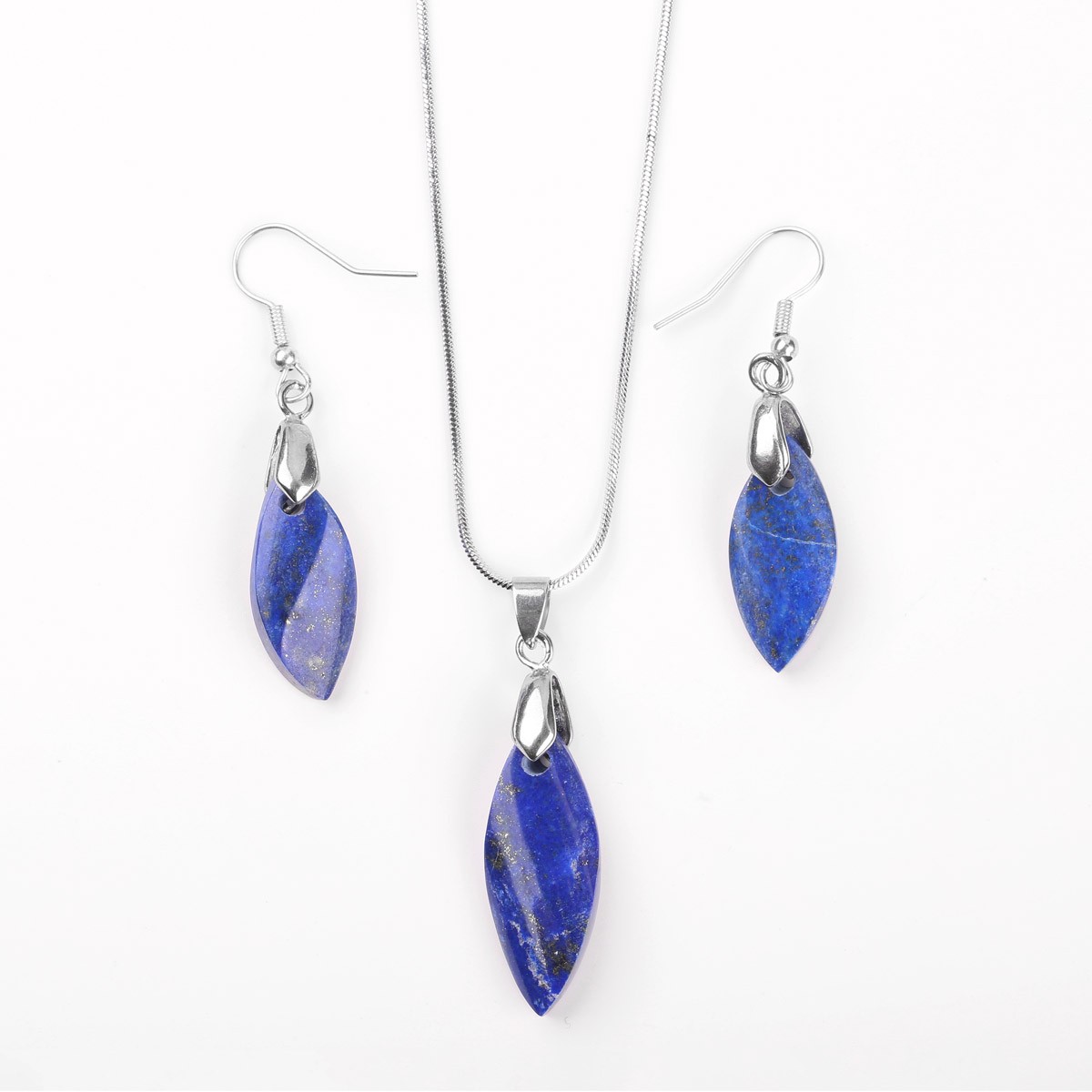 Blue Lapis Necklace & Earrings Set | Silver Pear Earrings With Pendant 1