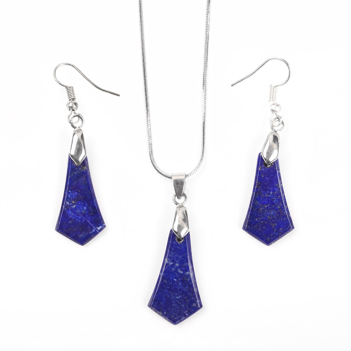Lapis Drop Earrings & Necklace Set | Silver Lazuli Pendant With Earrings 1